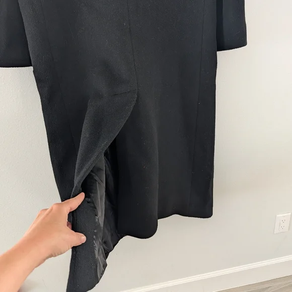 Karen Of Imported Fabric Black Long Wool Trench Coat Size 12 - Picture 8 of 9